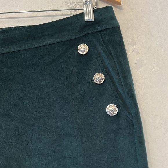 Maison d’ Amelie Hunter green velvet feel pants Gold button accents size 10 EUC - Picture 4 of 8